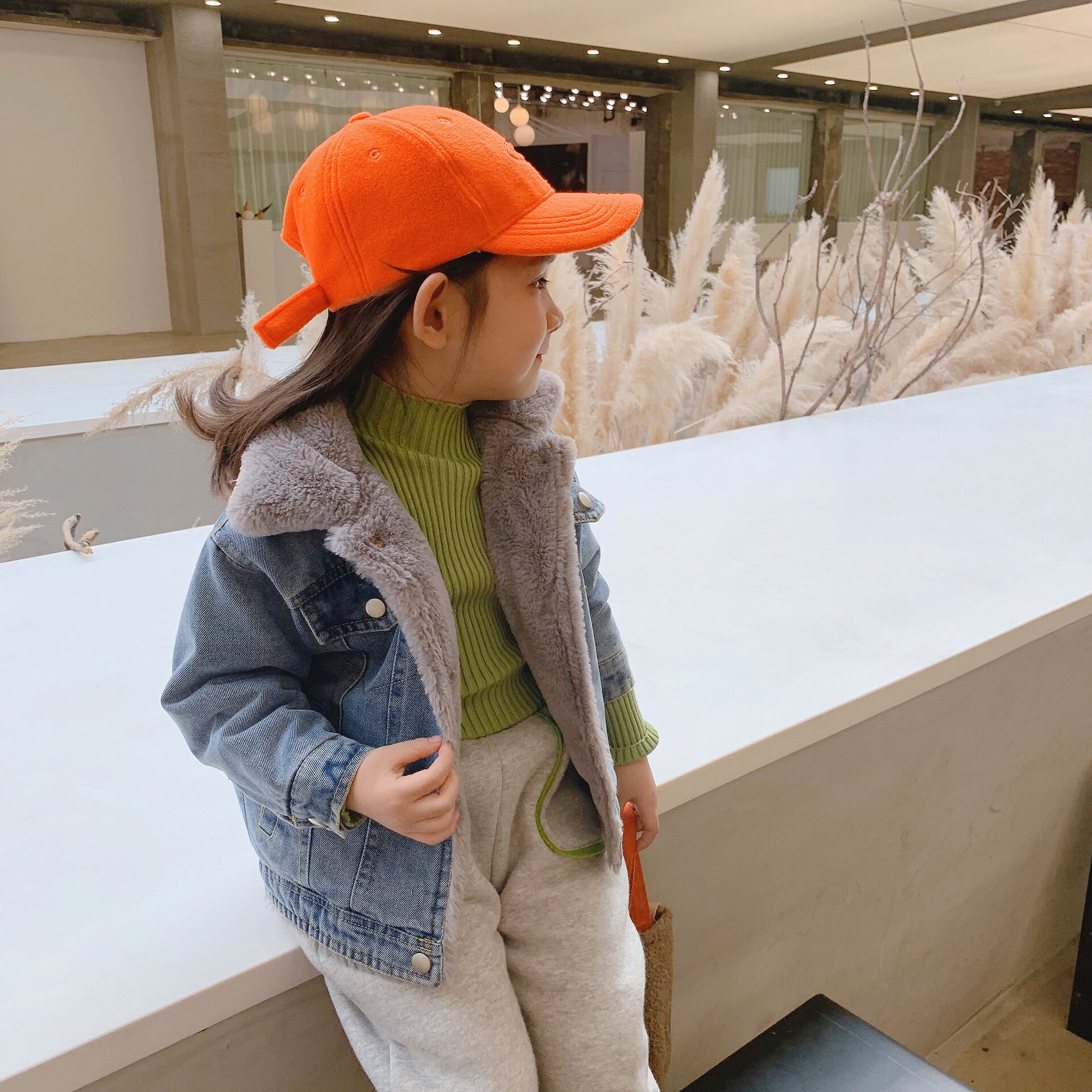 Girls Faux Fur Denim Jacket Plush Denim Shirt Toddler Boys Winter Short Coat Kids Jackets for Girls Long Sleeve Single Breasted
