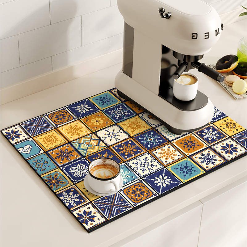 Retro Koffiezetapparaat Mat Waterdichte Schotel Droogmatten Sneldrogend Afvoer Pad Servies Antislip Aftappen Placemat Keukenkleed