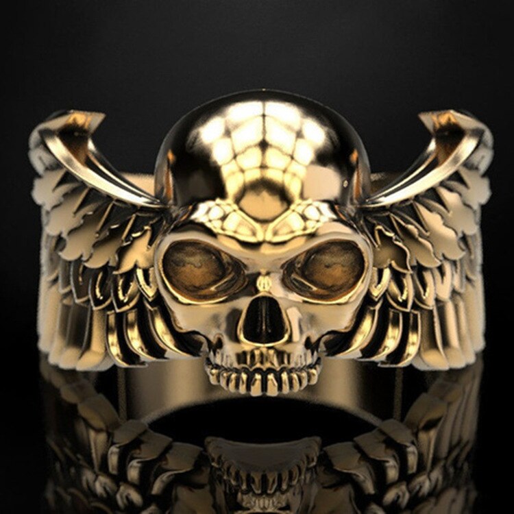 Men&#39;s Ring Retro Exaggerated Devil Wings Punk Skull Man Ring Luxury Jewelry for Men: 10 / golden