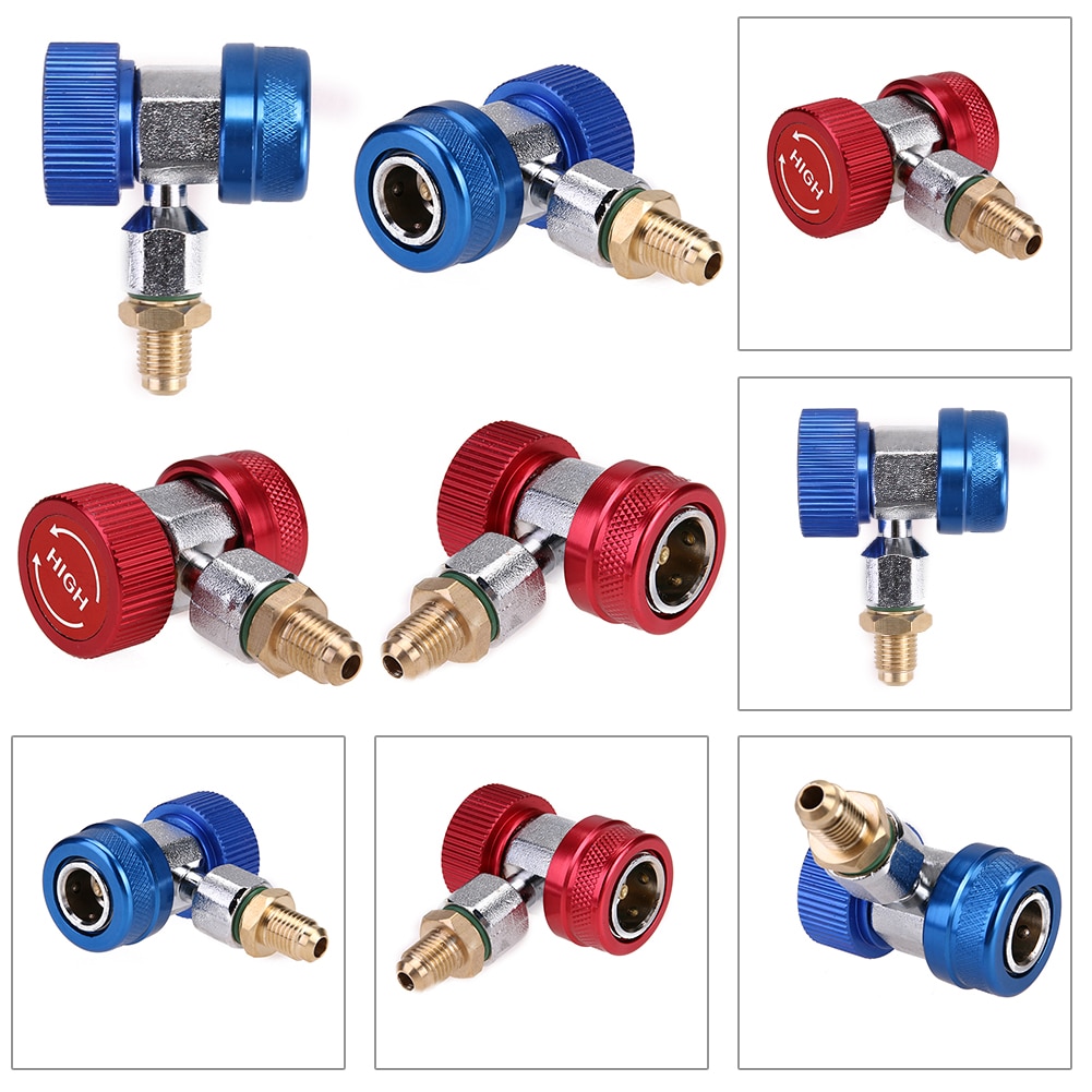 Conector rápido ajustable para aire acondicionado, adaptador de alto y bajo voltaje, conectores de acondicionamiento de aire para coche, color rojo y azul,