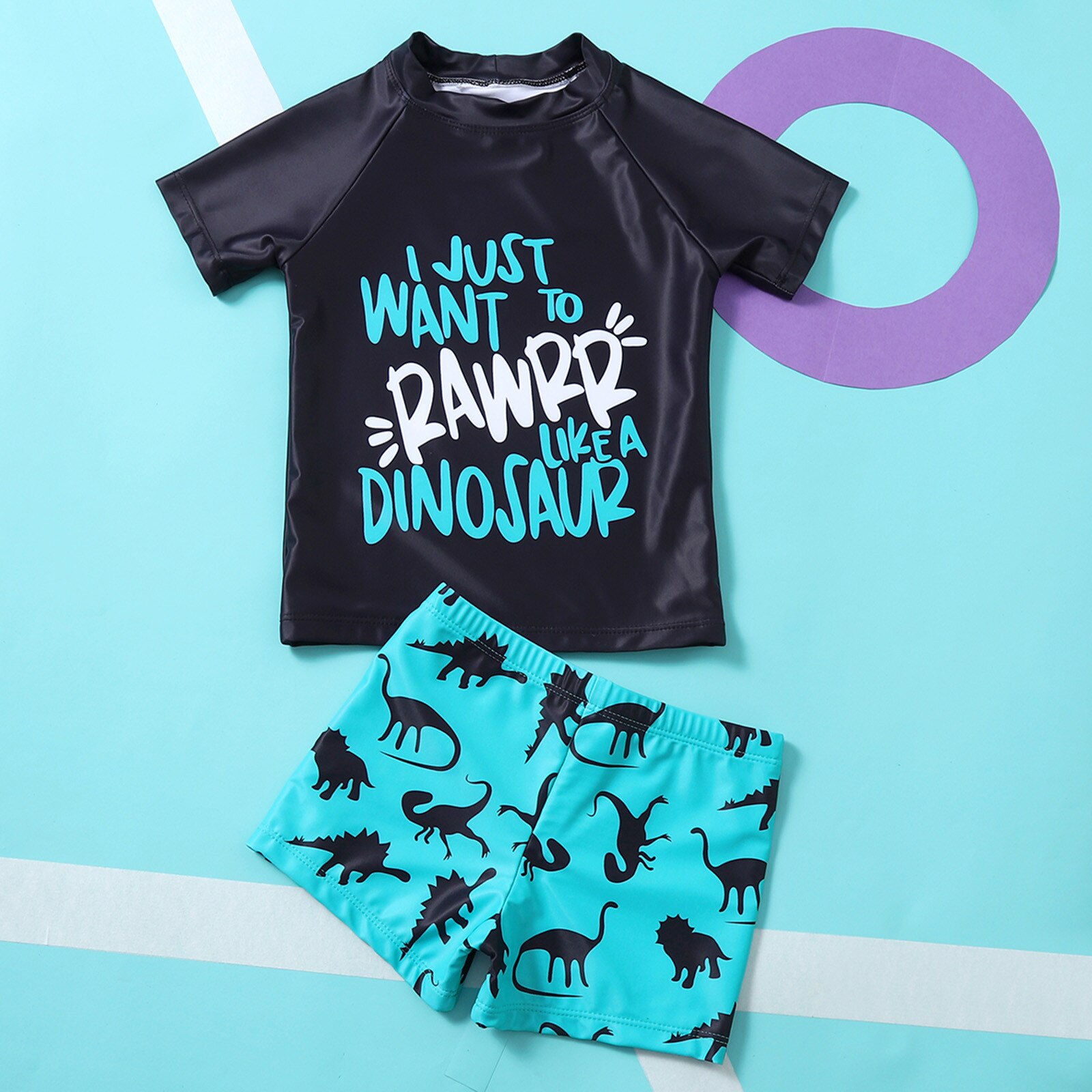 Bañador estampado con letras y dibujo para niños pequeños, conjunto de ropa de verano, para niñas