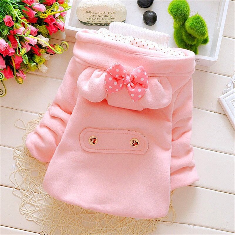mädchen lässig Dicken Woll Mäntel freundlicher Mit Kapuze Hemd Bogen Tasche Doppel-gebrüstet Oberbekleidung Baby freundlicher Warme Jacken kleidung