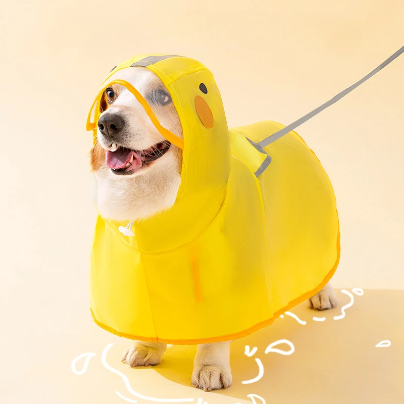 Ropa impermeable con forma de pato para perros y mascotas, impermeable para cachorros y mascotas, chaqueta impermeable con capucha, ropa suave de PVC para perros pequeños, Poncho de lluvia para cachorros