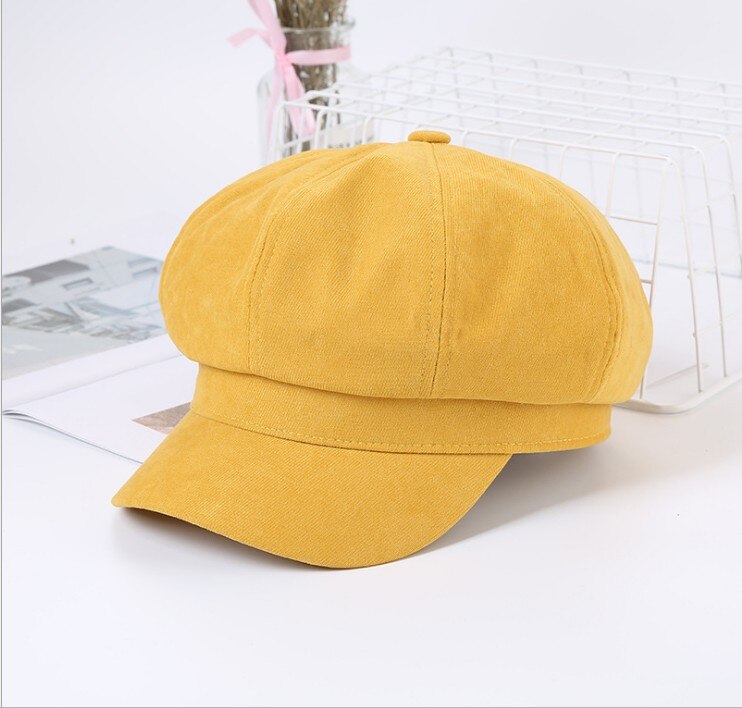 Vrouwen Hoeden Krantenverkoper Kunstenaar Beanie Hoed Vintage Effen Kleur Acht Panel Visor Cabbie Cap Achthoekige Hoeden: YELLOW