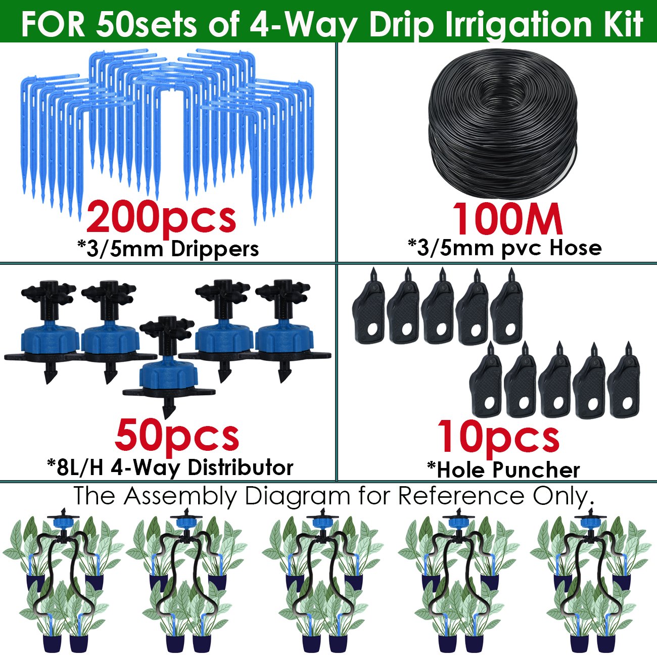KESLA 10-100M Irrigation Watering System Kit 4-Way 2-Way 8L Drip Arrow Transmitter Dripper Sprinkler Potted Planting Greenhouse: green