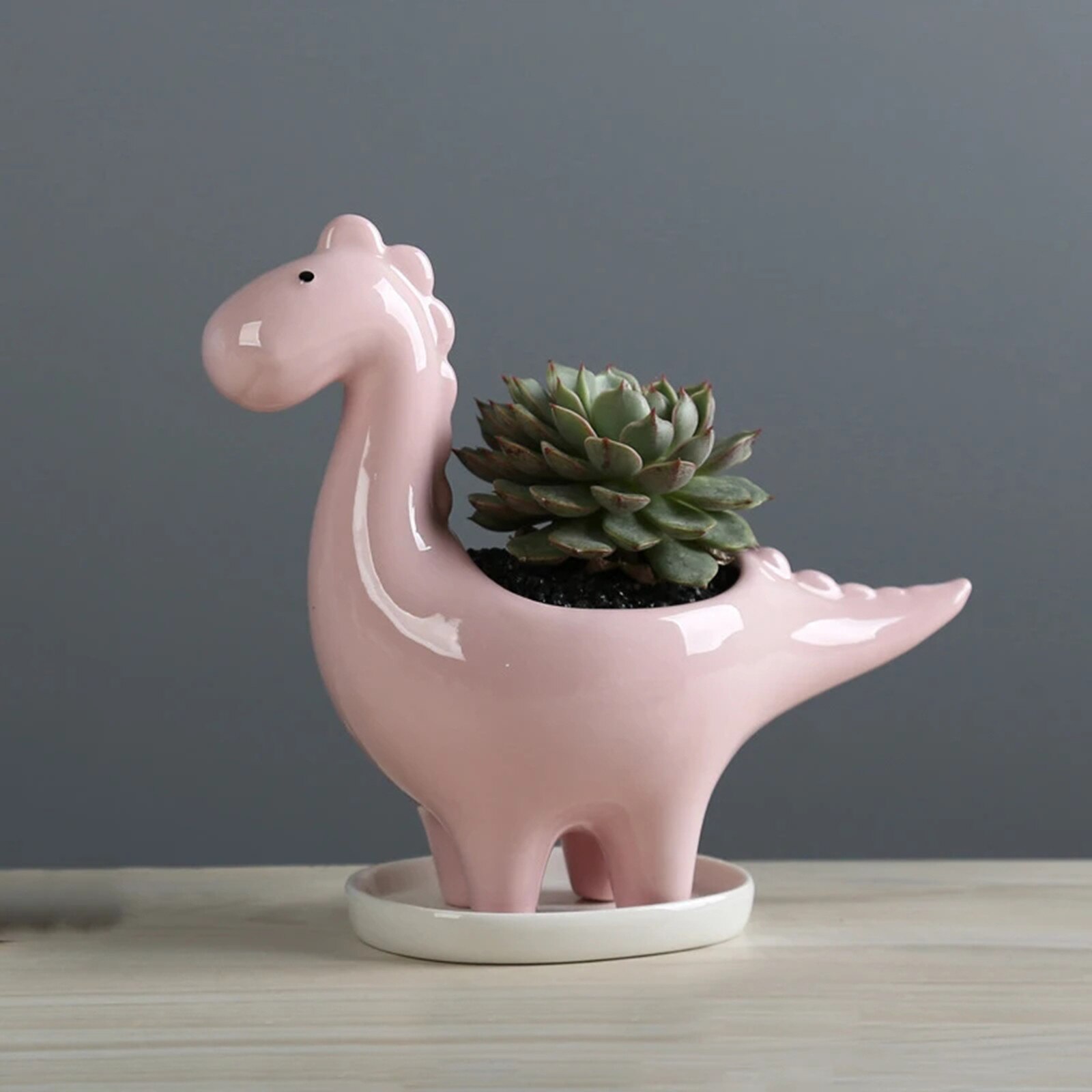 Creatieve Keramische Leuke Dinosaurus Bloempot Succulente Tuin Tafelblad Decoratie Met Lade Dinosaurus Bloempot Bloempot: Pink 
