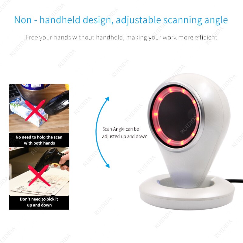 Desktop Scanner 2d Platform Barcode Reader 1D 2D QR Code Scanner Bar code PDF417 Handfree Auto Scanning for Supermarket Store