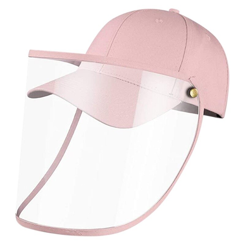 Solid keps baseball med transparent vattentät ansiktsskärm vinklad brätte solskydd utomhus hel ansiktsskydd skyddande andas: Rosa