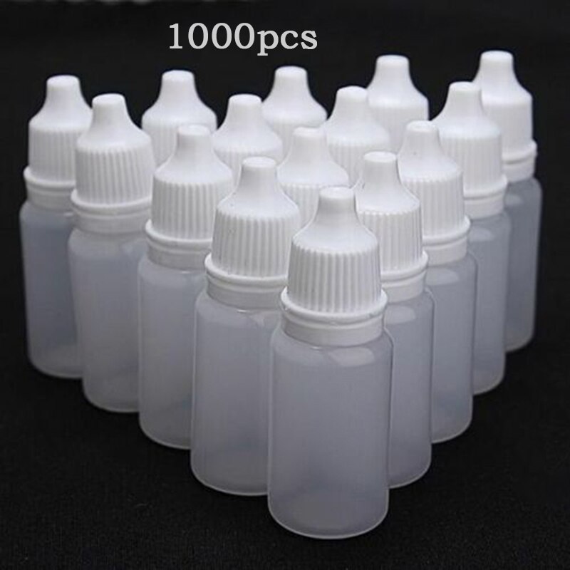 10ml tomme dråpeflasker i plastbeholdere, egnet for løsemidler, lette oljer, maling, essens, øyedråper, saltvann