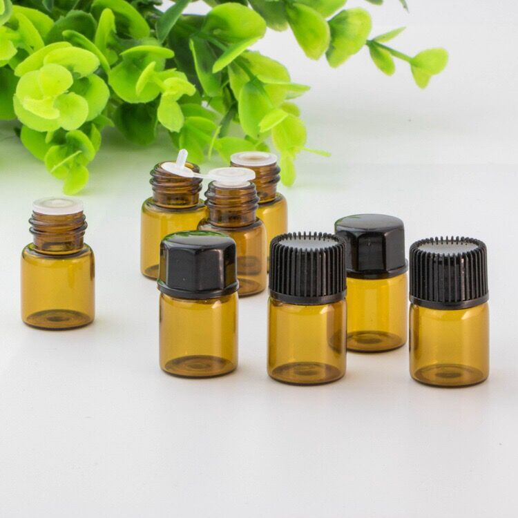 50 botellas de vidrio ámbar de 1ml/2ml/3ml/5ml drams para aceites esenciales, frascos pequeños de vidrio fino para perfumes marrones, frascos de muestra para pruebas.