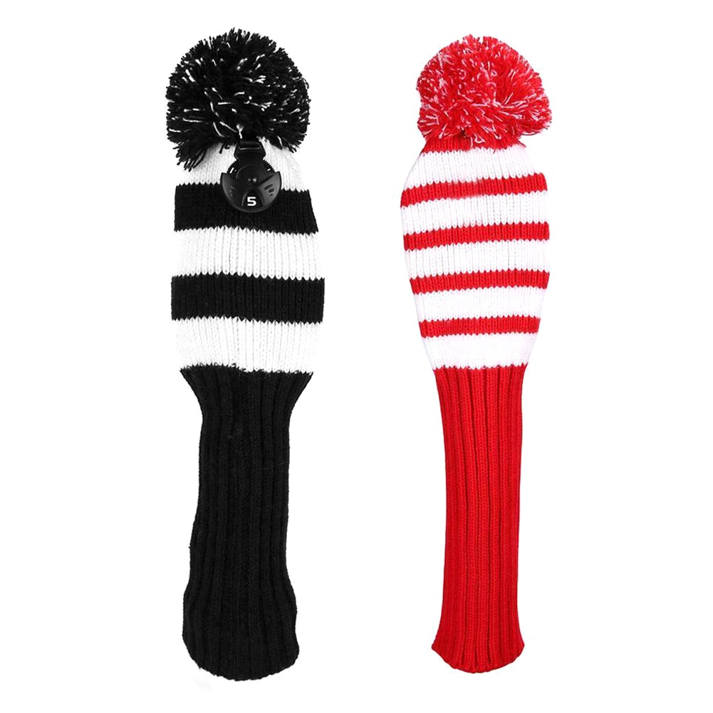 Fairway Metaal Hout Rood/Zwarte Golf Headcover Knit Pom Head Cover Set Duurzaam Slijtvast Golf Accessoires Op Voorraad