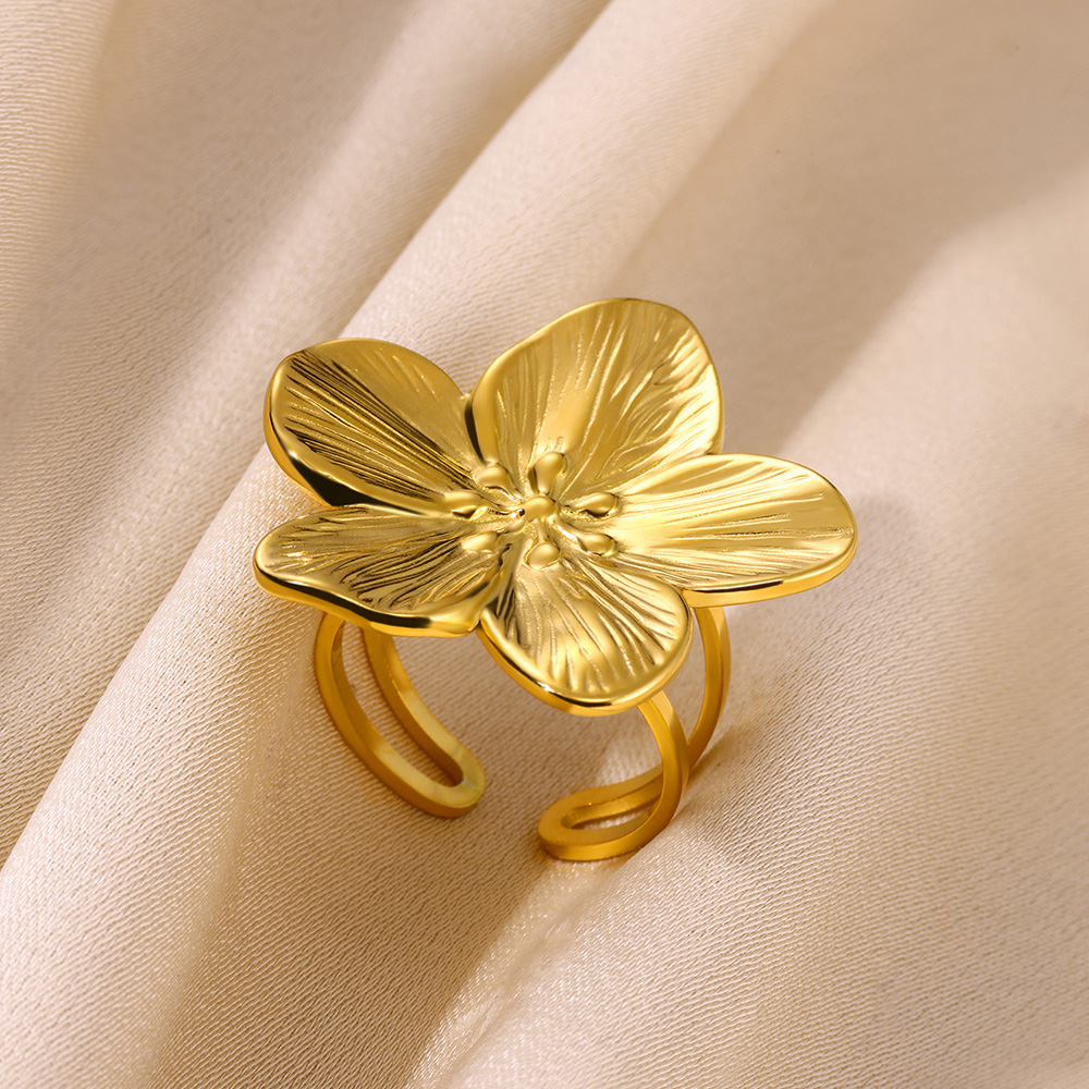 Bagues élégantes en acier inoxydable pour femmes, grande fleur, couleur or, soleil, étoile de mer, anneau ouvert, bijoux de doigt, de mariage, Punk
