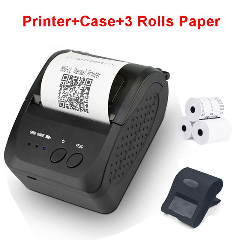 Bærbar bluetooth termisk skriver mini pos kvitteringsskriver for mobiltelefonlomme 58mm regningsmaskin for supermarked: 5809dd etui papir / Us plug