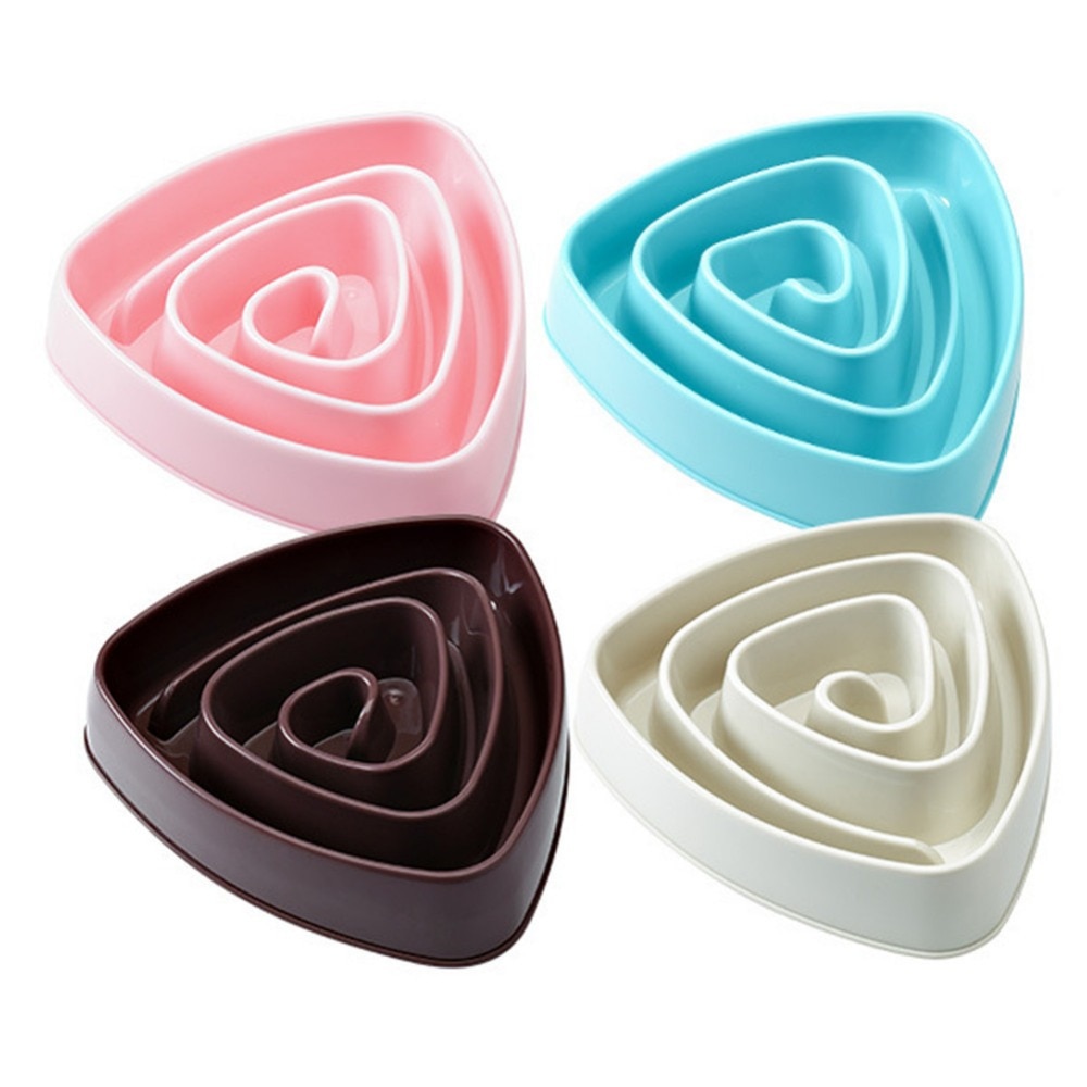 Triangle Slow Eating Puppy Kitten Plastic Food Feeding Pet Avoid Choke Feeder