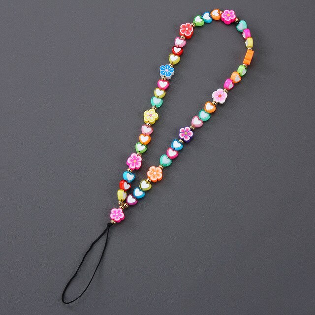Beaded Phone Lanyard Wrist Strap Handmade Rainbow Polymer Clay Acrylic Beads Pearl Bracelet Keychain For Women: 2