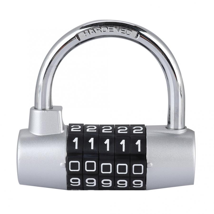 5 Digit Code Lock Padlock -shaped Suitcase Door Combination Lock smart door lock: Silver