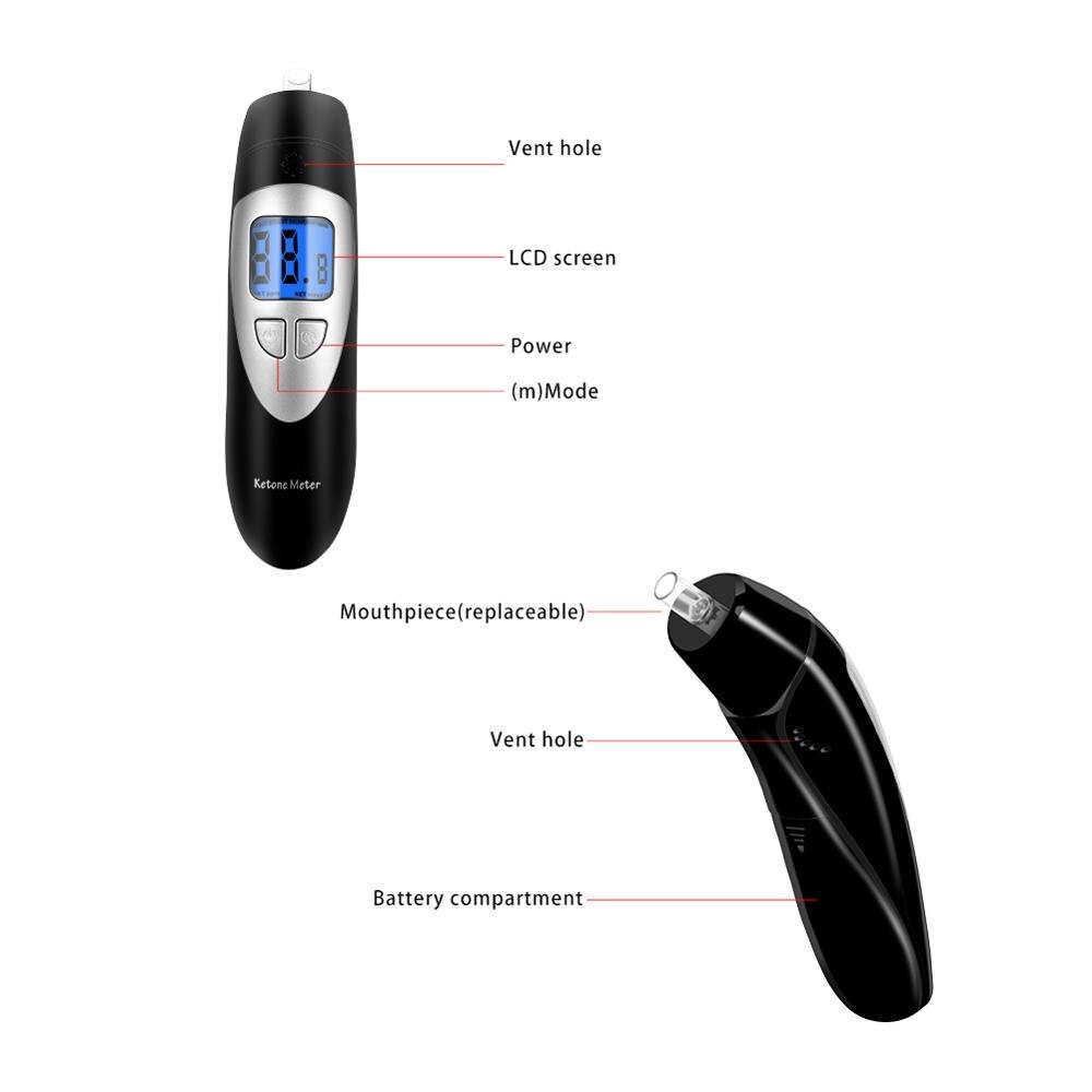 Eek Draagbare Keton Breath Analyzer, Digitale Keton Blaastest, Ketosis Testen Kit Met 10 Vervangbare Mondstukken