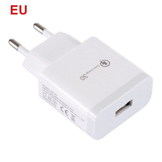 Chargeur rapide QC 3.0 18W 3A adaptateur chargeur sans fil pour IPhone 11 Pro XS Max XR X Samsung S9 S10 S20 Plus prise de Charge Usb rapide: EU White
