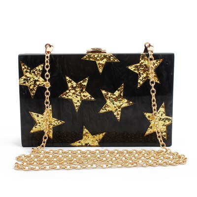 Parelmoer Kleur Goud Glitter Ster Acryl Tas Vrouwen Lady Avond Schoudertas Acryl Clutch Doos Zakken Handtas: pearl black