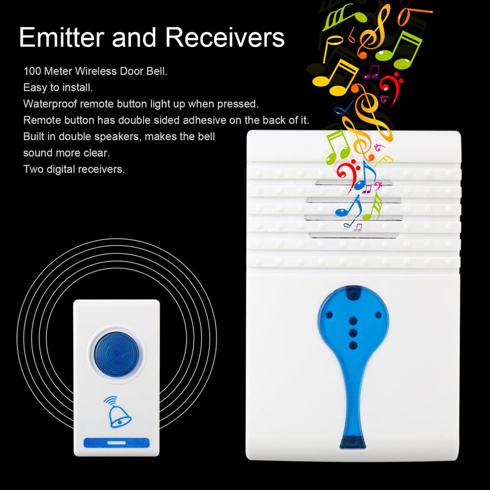 Digital LED Wireless Room Doorbell Remote Control with 2 Digital Receiver Home Offices Hotels Door Bell Gate Alarm