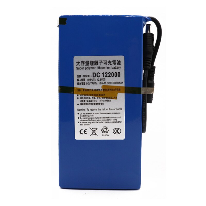 100% Portable 12v 20000mAh Lithium-ion Battery pack DC 12.6V 20Ah battery With EU Plug