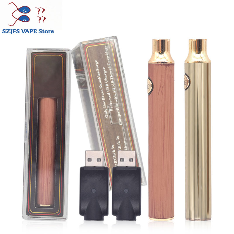 sub two BK batterey 650mah 900mah Vape Pen USB Charger Vape Battery Gold Wood 510 Wire Crystal Pack for CBD Thick Oil Cartridge