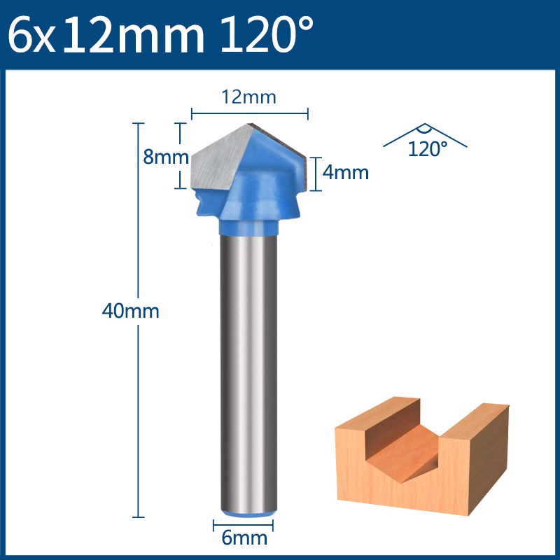 Fresa de 6mm, broca en V, broca enrutadora de MDF de madera maciza 3D, fresas de 60 90 120 150 grados