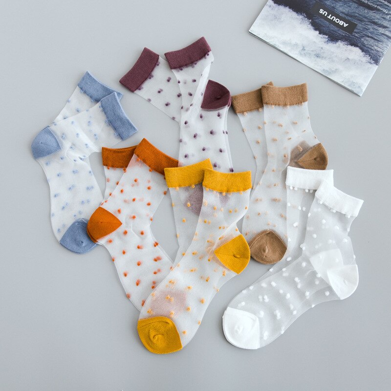 Calcetines transparentes de estilo japonés para mujer, medias cortas de seda de cristal de lunares Vintage, Harajuku coreano, ropa de calle de verano: 1 Pair Random Send