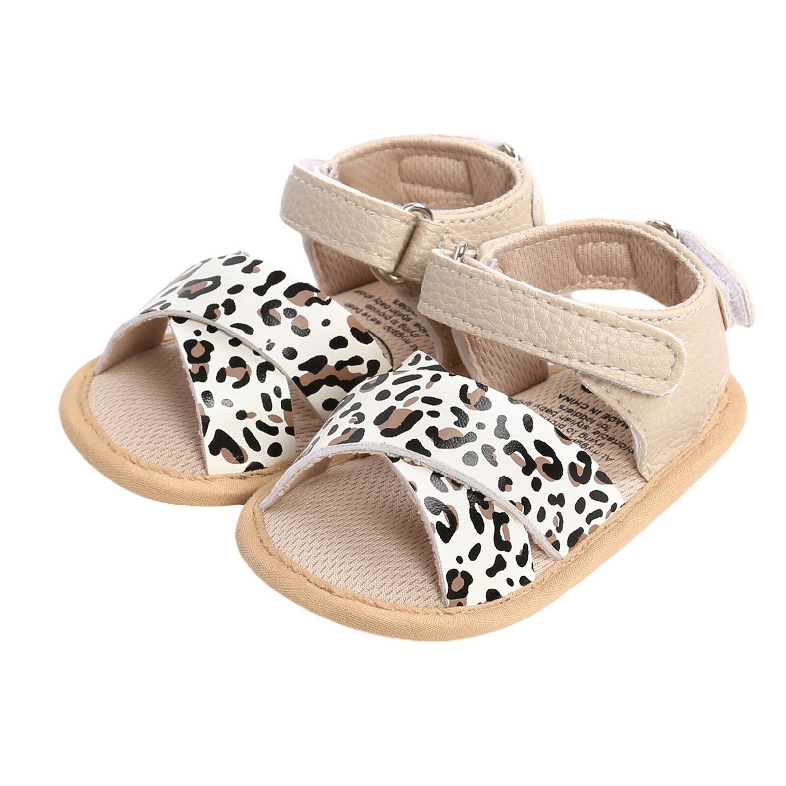Baskets en cuir PU pour -né garçon et fille, chaussures d'été à semelle souple, sandales adaptées pour bébé de 0 à 18M,: Leopard / 7-12 mois