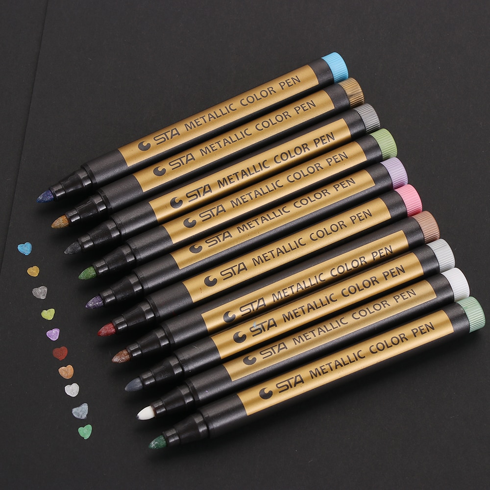 10 PCs/Set Waterproof Metalic Silver Marker Pen Set Sheen Glitter DIY Art Pen Photo Album Writing Supplies Stationery