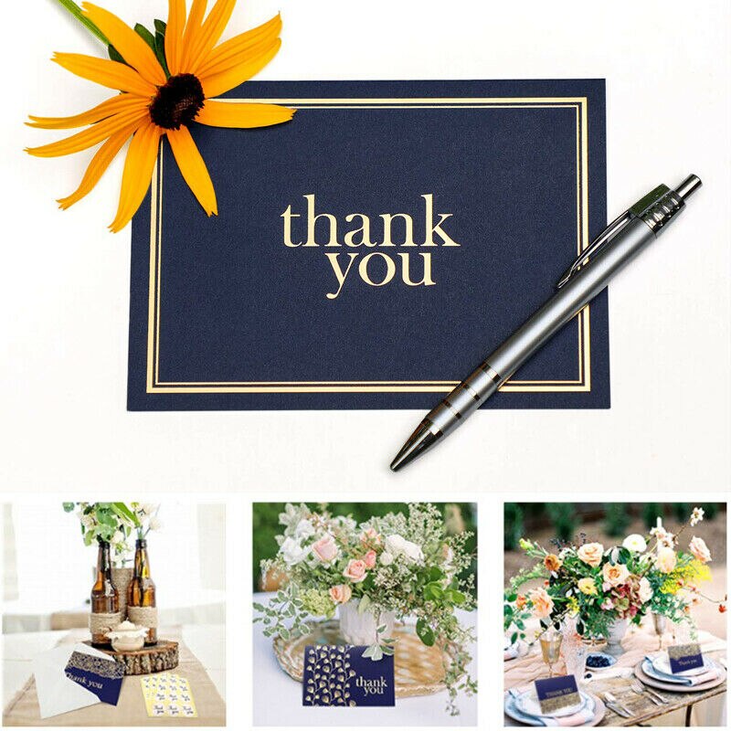 Thank You Notes Navy Blue and Gold - Blank Note Cards with Envelopes 9 Cards