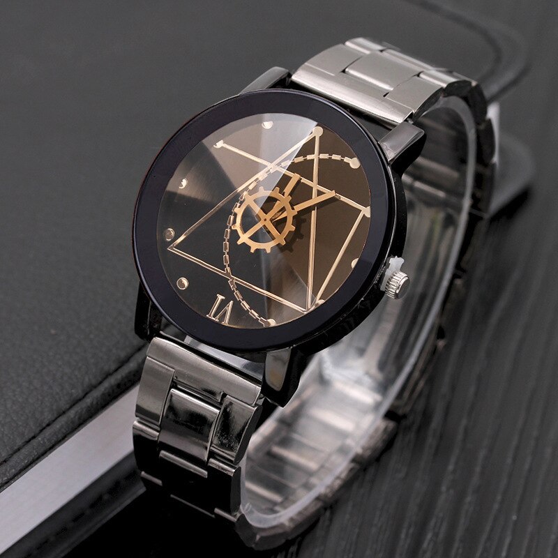 Original Couple montre en acier inoxydable paire montres horloge pour hommes et montre pour femme: Mens Black