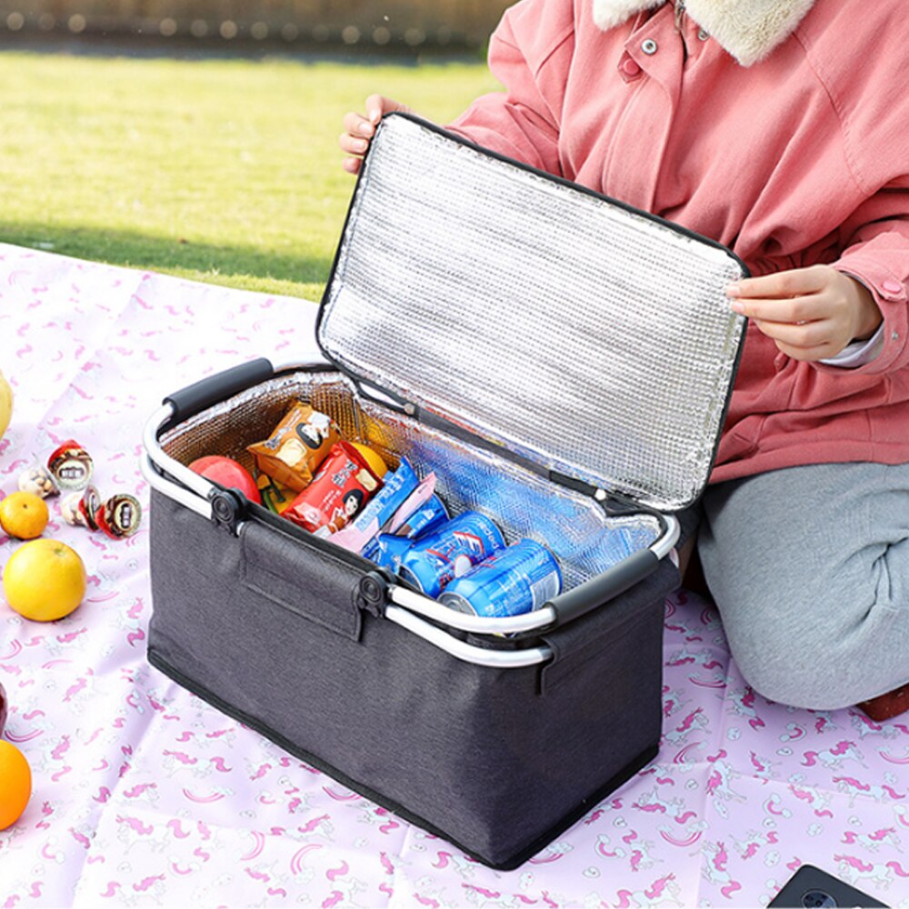 30L Folding Picnic Camping Basket Large Insulated Shopping Cooler Home Storage Hamper Bag Box Outdoor Picnic Organizer X593D
