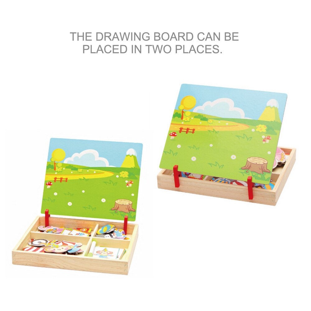 Wooden Toys Magnetic 3D Puzzle for Kids Children Puzzle Toy Wooden Educational Toys Figure/Animals /Circus with Drawing Board