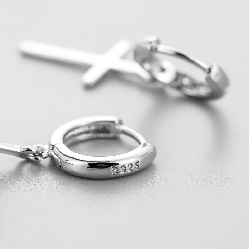 Personalidade cruz pingente hoop brinco 925 prata esterlina hypoallergenic orelha jóias para mulheres presentes