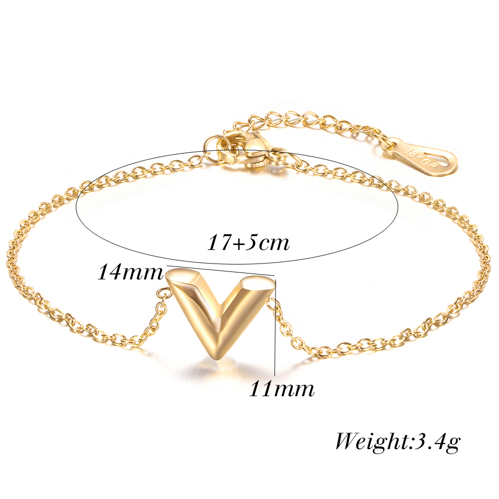Joyería de , pulseras de acero inoxidable con letra V para mujer, brazalete con inicial ajustable, pulseras de cadena de de boda al por mayor