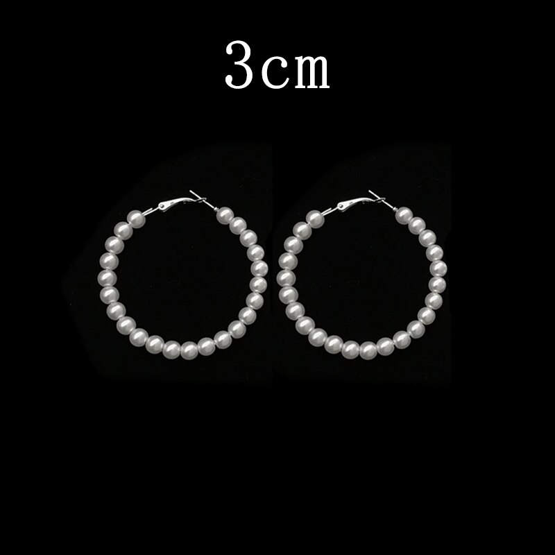 Nova moda pérola hoop brincos para mulher exagera oversize elegante criativo pérola círculo orelha anéis jóias presente acessórios: 3cm