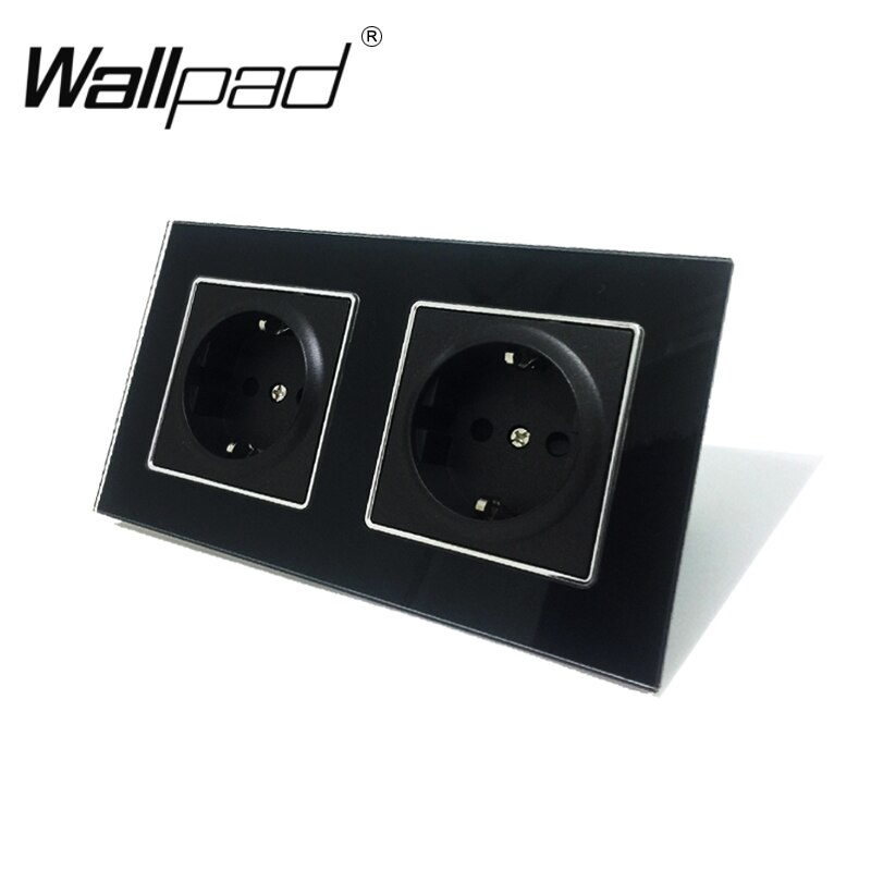 Cuádruple Enchufe europeo caja redonda montaje CE Wallpad cristal negro de lujo 4 Marco 16A EU enchufe eléctrico estándar con garras: 2 eu socket