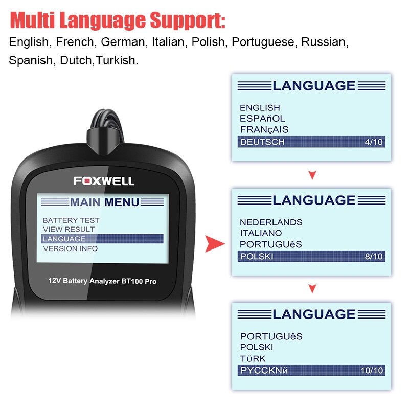 Foxwell BT100 Pro 12V Auto Batterij Tester Digitale Batterij Analyzer 100-1100CCA Diagnostics Gereedschap Voor Lood-zuur Overstroomd Agm Gel