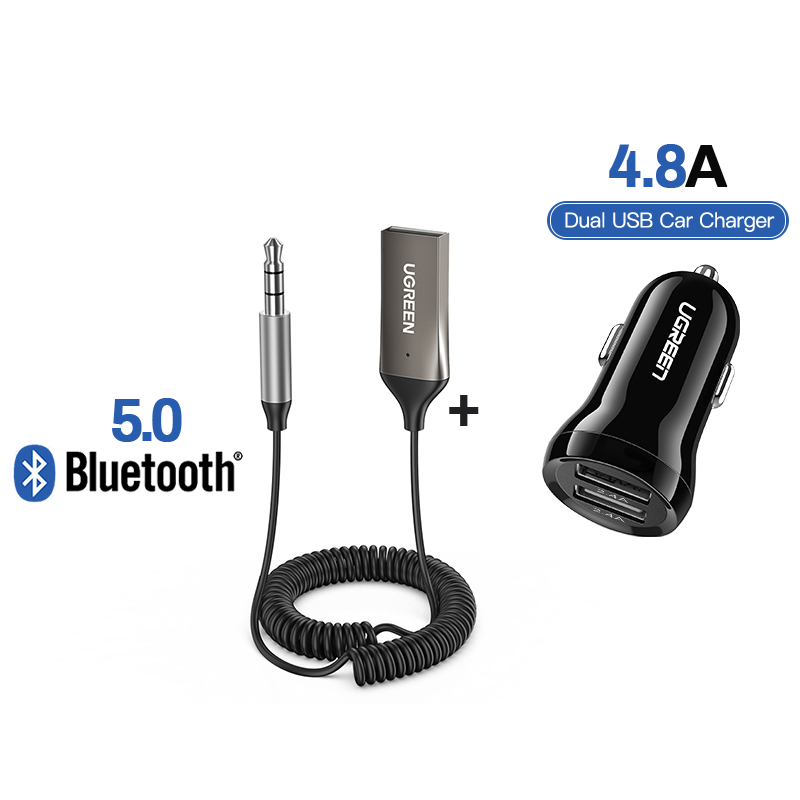 UGREEN Bluetooth Aux Adapter Wireless Car Bluetooth Receiver USB to 3.5mm Jack Audio Music Mic Handsfree Adapter for Car Speaker: 5.0 with Car Charger