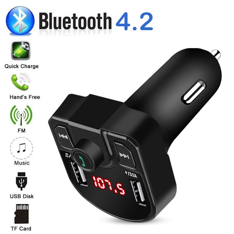 Bluetooth FM Transmitter Handsfree Car Kit Wireless Car MP3 Player USB Charger 3.1A phone charging 2 port Aux FM modulator: Bluetooth 4.2