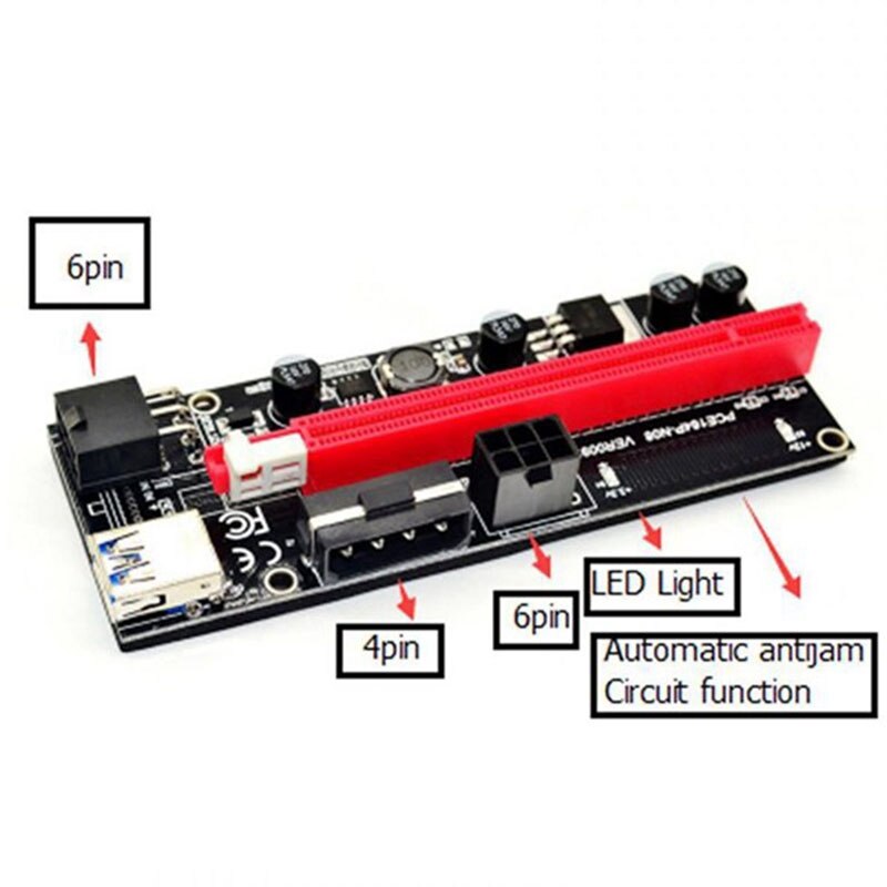 VER009S PCI-E Riser 6 PIN Powered PCIE Extension Cable GPU Riser GPU Extension Cable PCIEX1 to PCIE X16 Extender (6 PCS)