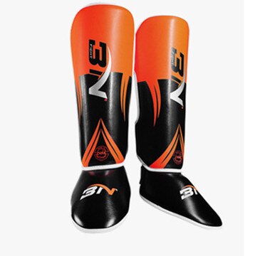 1 Pair Boxing Shin Guards PU Leather Ankle Foot Protector MMA Muay Thai Training Leg Warmers Strong Shin Pads: Orange / Teenager S