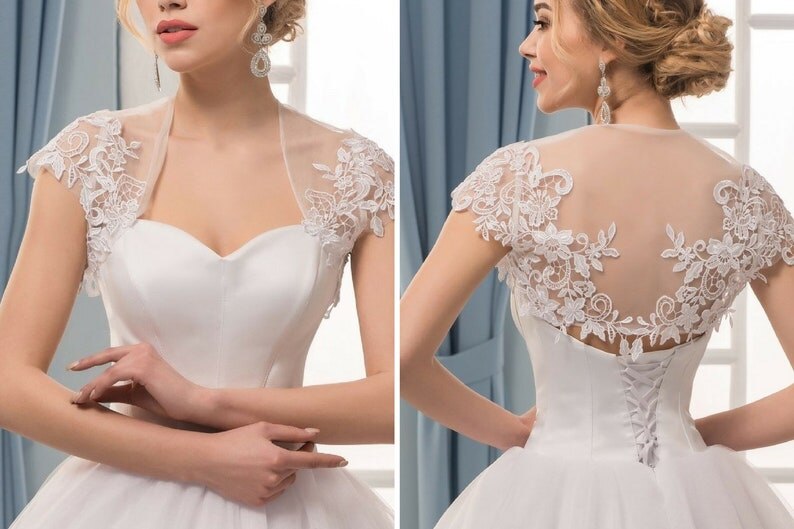 bolero da sposa in pizzo bianco con maniche ad aletta, applicazioni, coprispalle da sposa, mantelle estive da donna per abiti da festa, stola Mariage