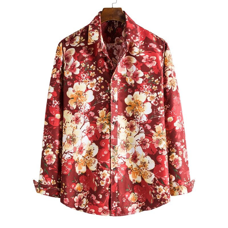 Camisas Florales De Manga Larga De Otoño De Para Hombres Camisas Estampadas Con Flores De Corte Delgado Para Hombres cam