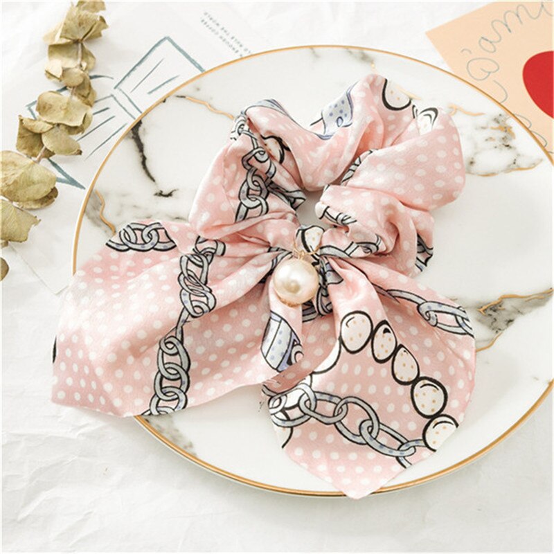 Sommer hestehale tørklæde elastisk hårreb til kvinder hår sløjfer scrunchies hårbånd med blomsterprint bånd hårbånd: 13
