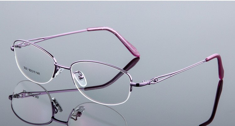 Gafas ópticas de aleación de titanio para mujer, montura ultraligera para miopía, gafas de medio borde: Purple