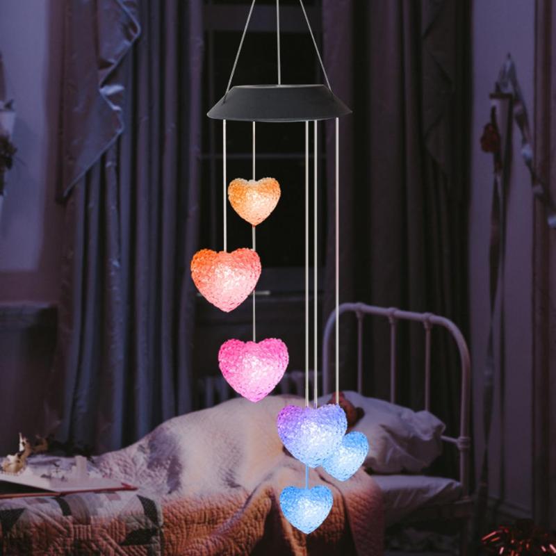 LED Solar Wind Chimes Light 6LED Colorful Love Heart Wind Chime Lamp Solar Powered Garden Hanging Lamp