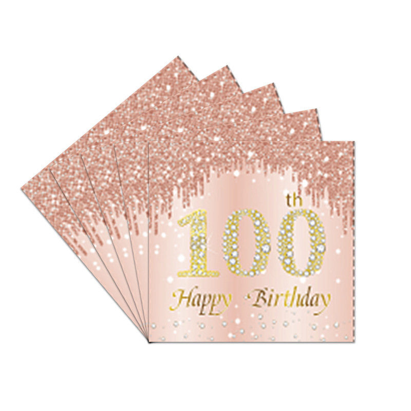 20Pcs Birthday Napkins 18th 30th 40th 50th 60th Rose Gold Pink Birthday Women Paper Tissues Birthday Party Anniversary Decorat: plum