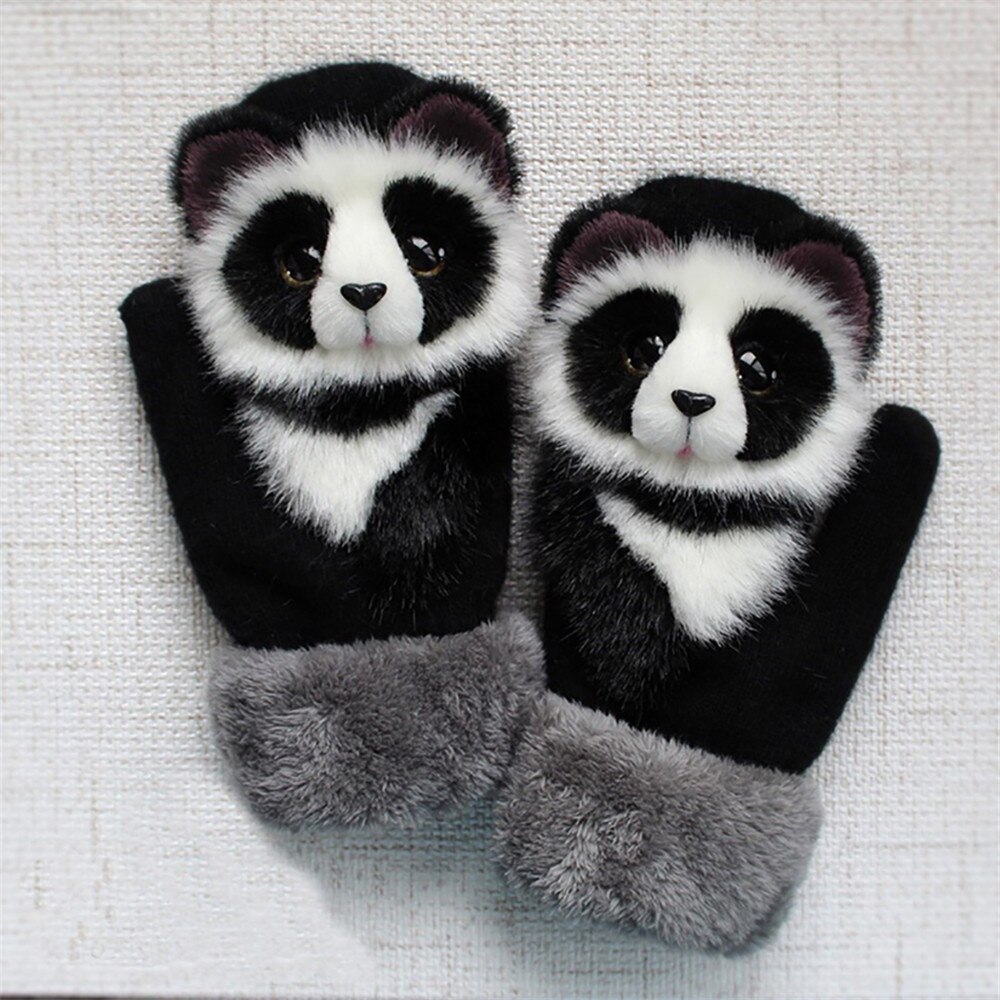 Simulazione animale inverno guanti caldi lunghi simpatici peluche pelosi guanti a dito pieno guanti morbidi guanti animali guanti invernali per bambini: 28CM / Panda